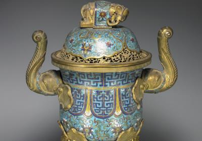 图片[2]-Copper ding-shaped incense burner in cloisonne enamels with elephant-shaped feet, Qing dynasty (1644-1911)-China Archive